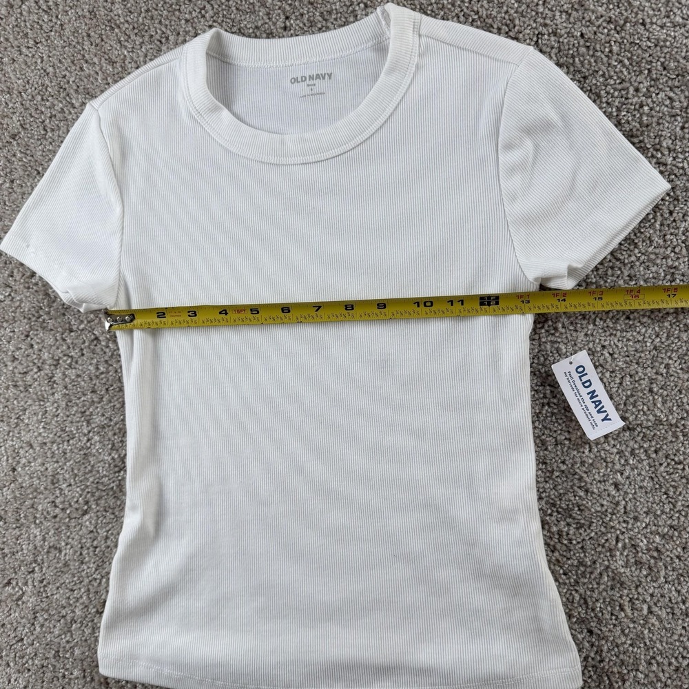 Old Navy Shirt Womens Small White Ribbed Crew Neck Short Sleeve Tee T-Shirt - Picture 7 of 8